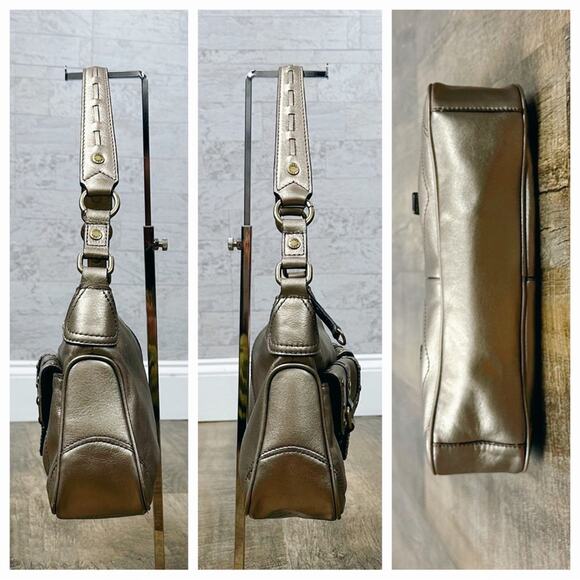 Fossil metallic bronze gold leather studded shoulder hobo bag - Picture 4 of 8